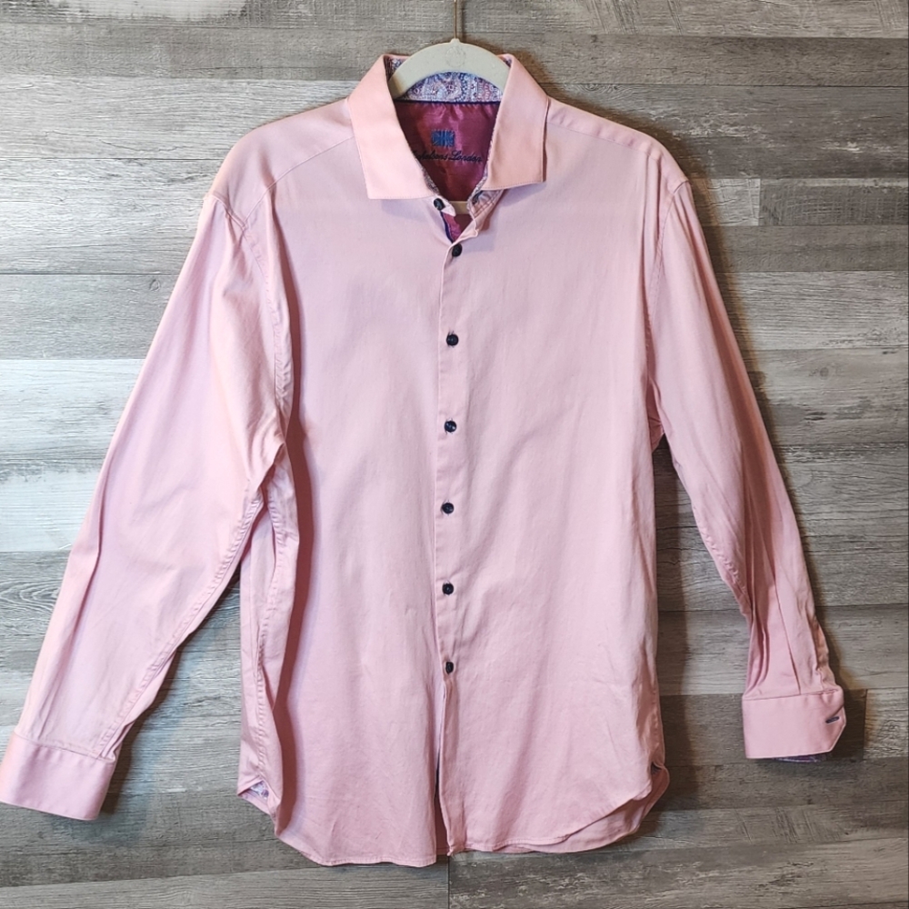 Michelsons London Mens Cotton Button Up Dress Shirt Pink W/ Flip Cuff Size Large